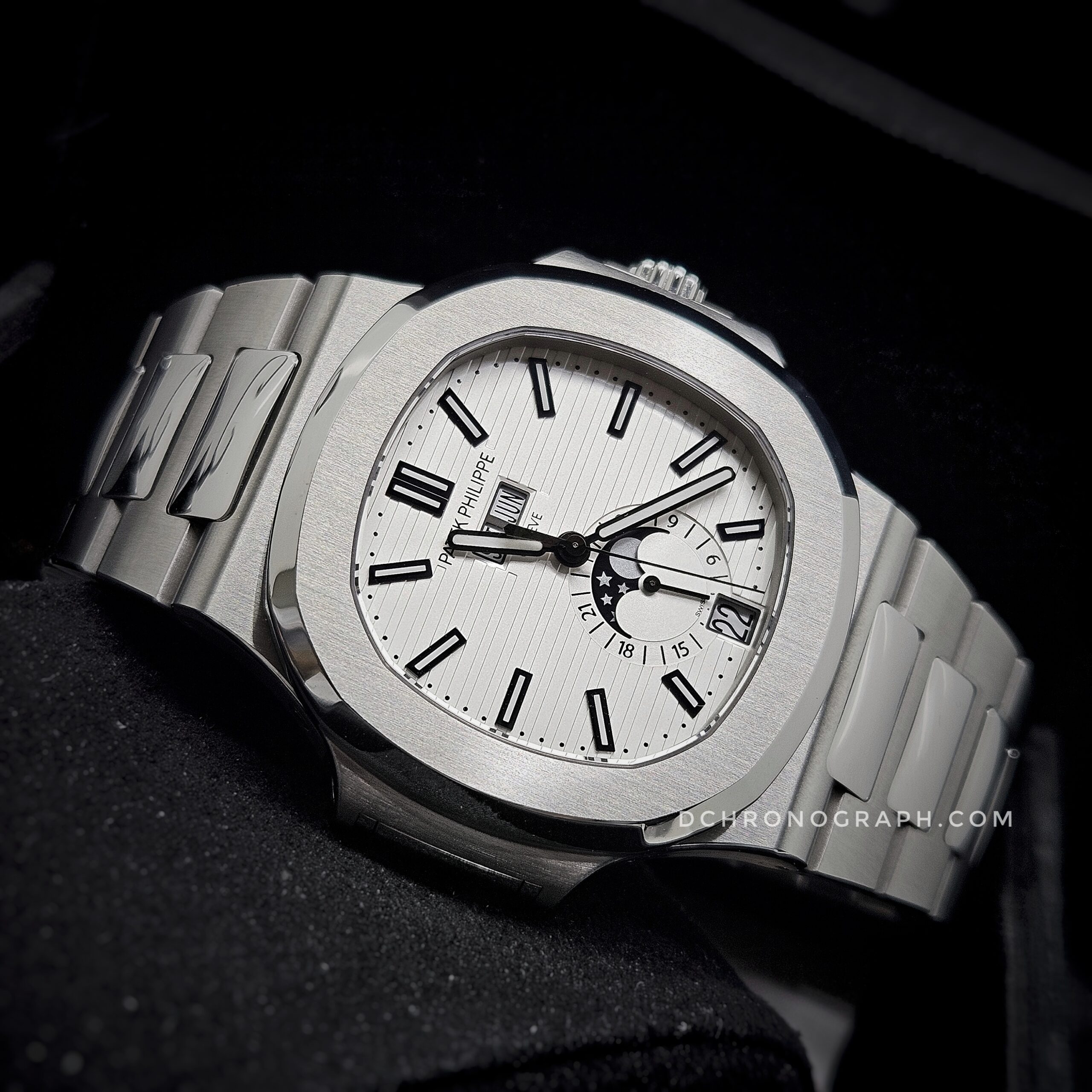 PATEK NAUTILUS MOONPHASE ANNUAL CALENDAR WHITE DIAL LEATHER